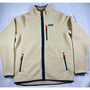 Patagonia Mens XL Retro Pile Sherpa Fleece Jacket Beige Full Zip High Neck